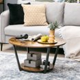 thumbnail image 2 of HOMCOM Round Industrial Coffee Table with Shelf, Brown, 2 of 10