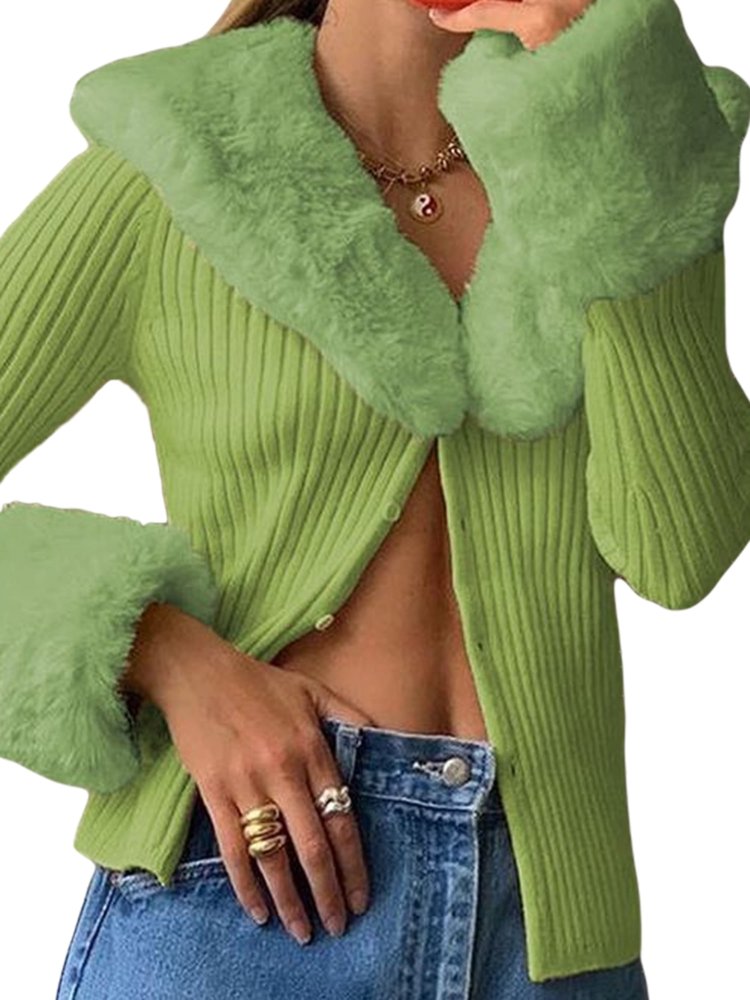 Red sweater with white fur trim Clearance