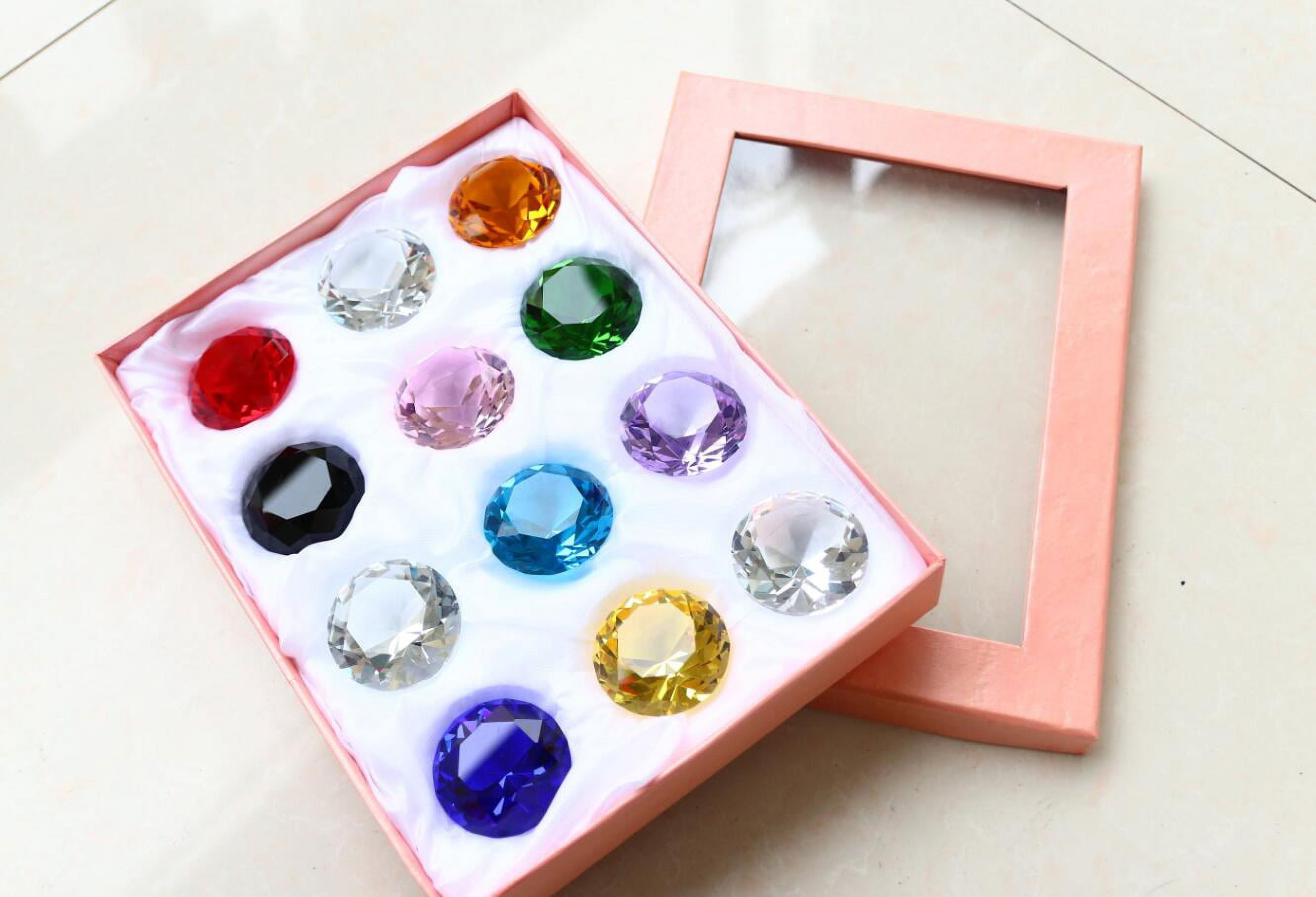 12 beautiful different colored Diamond Shaped Crystal Clear Gems Suits as decoration materiel,Kids treasure