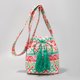 thumbnail image 4 of Bolso bohemio para mujer, bolso de lona con cordón y borla, bolso de playa de verano (verde), 4 of 9