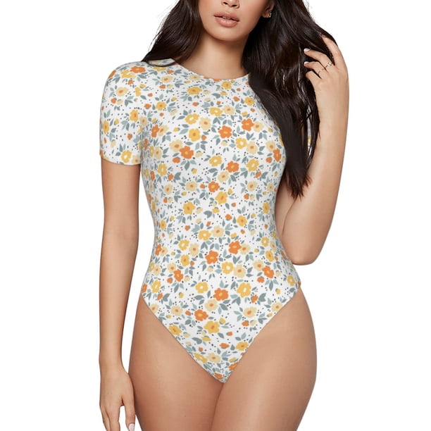 Fotbe Floral1 Body de Mujer con Cuello Redondo y Mangas Cortas, Sin Mangas Ajustado, Suave, Cómodo y Básico-XX-Large