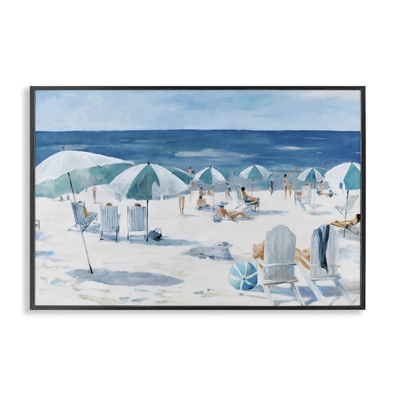 Stupell Industries Coastal Umbrella Beach Coastal Scene Black Framed Giclee Art, 18 x 12, by Lorenzo Collective