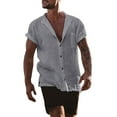 thumbnail image 2 of RUTAYY Men's Shirts Solid Color Cardigan Loose Short Sleeve Pocket Casual Stand Collar Comfortable Breathable Classic Seaside Blouse, 2 of 7