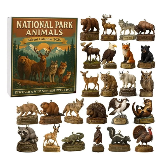National Park Animal Christmas Advent Calendar, Acrylic Animal Figurines, 24-Day Christmas Countdown Calendar (2d) - Gift for Animal Lovers, Christmas Present.