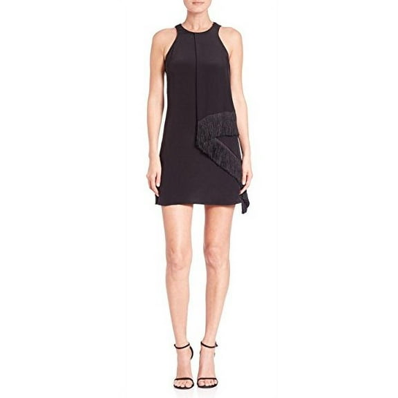 Derek Lam 10 Crosby Draped Fringe-Panel LBD Dress, Black (0)