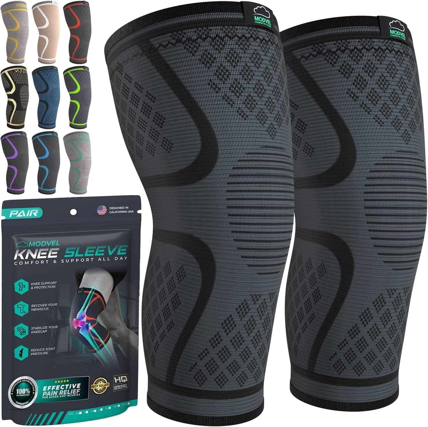 MODVEL Knee Brace, Black,  XX-Large, (2 Pack)
