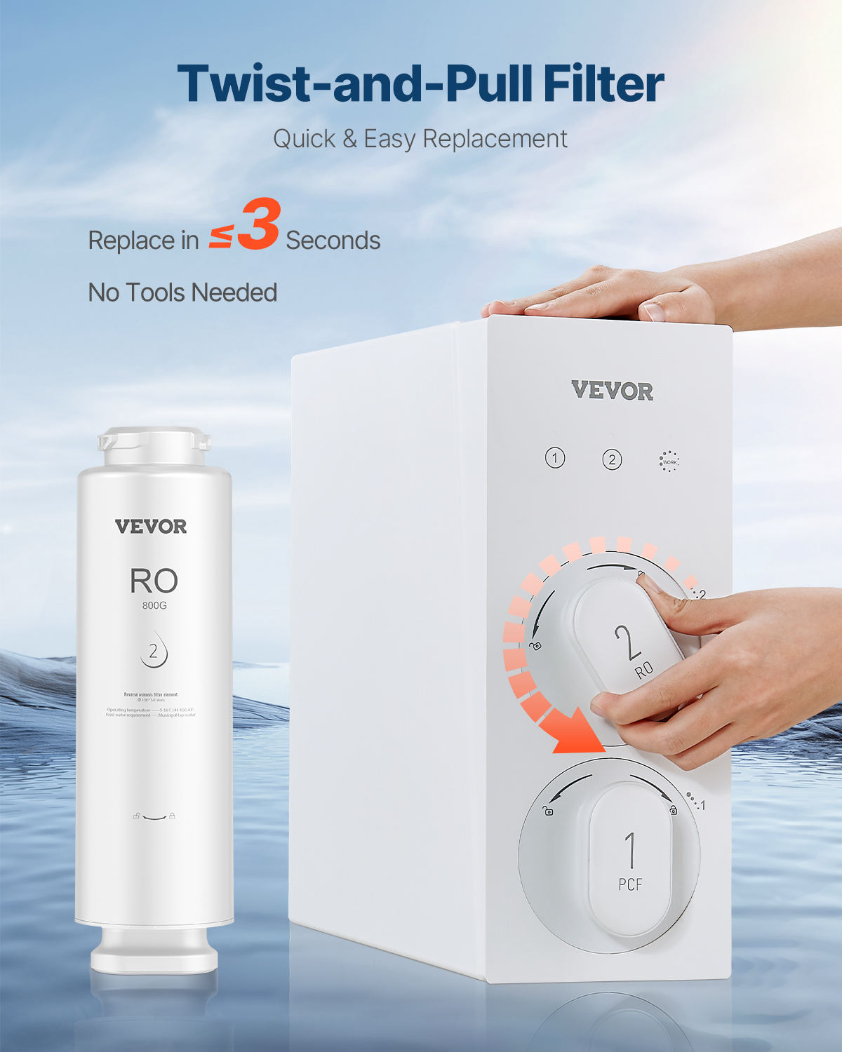 VEVOR Reverse Osmosis System, 800 GPD 11-stage Reverse Osmosis Water Filter Replacement, RO Filter Cartridge for 24 Months, Reduces Lead & Chlorine, Compatible with SS-005 Under Sink Water Filter