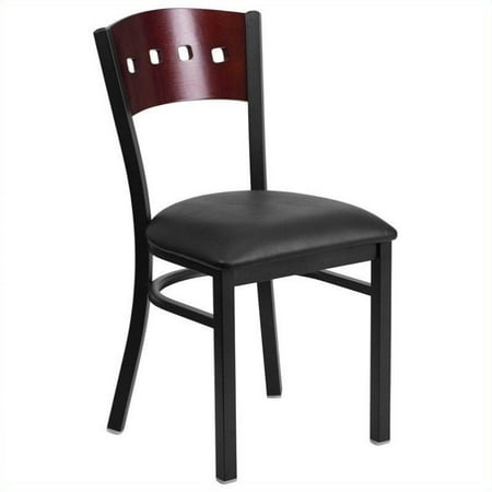 Flash Furniture HERCULES Series Black Decorative 4 Square Back Metal Restaurant Chair, Mahogany Wood Back, Black Vinyl Seat
