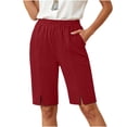 thumbnail image 5 of Hilenly Bermuda Shorts for Women Knee Length Split Cotton Shorts Casual Loose Summer Long Shorts with Pockets, 5 of 10