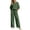 Green, variant on Women's Peter Pan Collar Relaxed Fit Two Piece Set, Puff Sleeve Top with Matching Wide Leg Pants, Retro Casual Outfit for Daily Wear and Weekend Outings