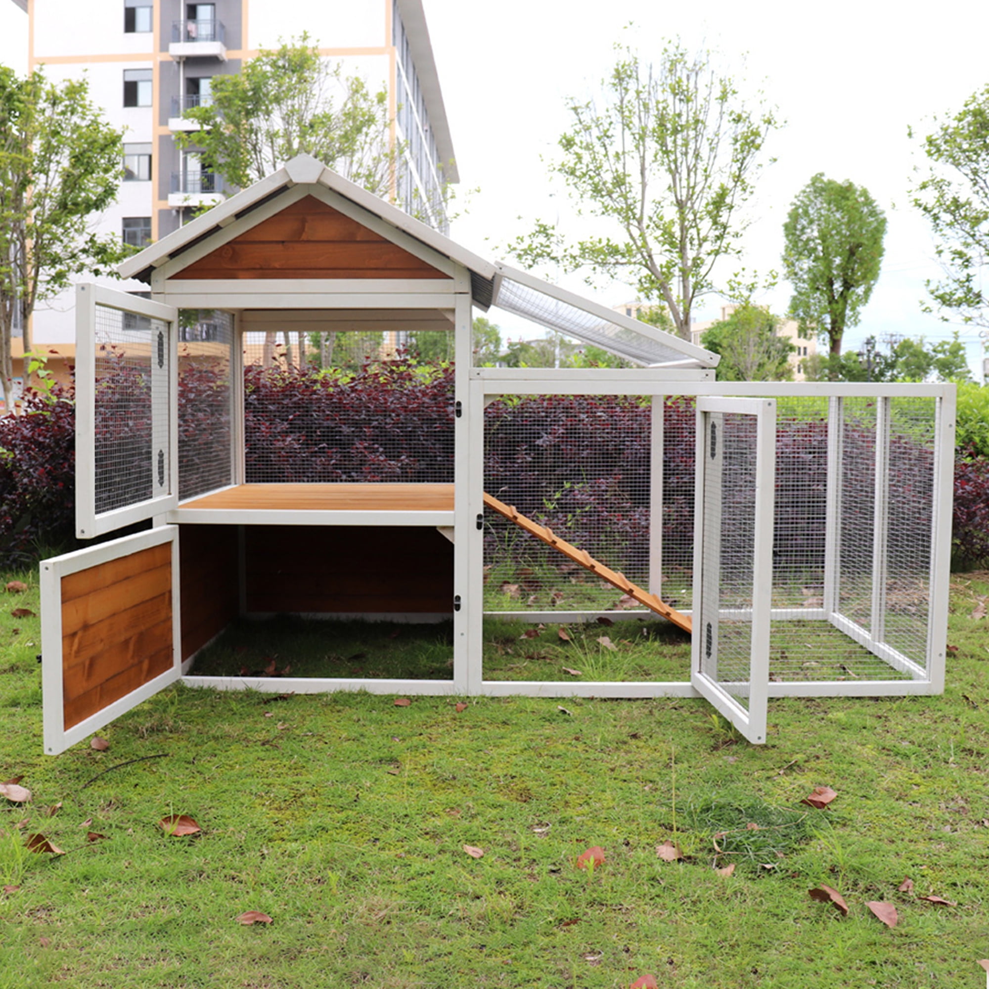 Pefilos 77" Outdoor Large Chicken Coop with Waterproof PVC Board, Wood Hen House Duck Coop with Nest Box, Rabbit Hutch for Indoor, Bird Cage, Brown Pefilos 77" Outdoor Large Chicken Coop with Waterproof PVC Board, Wood Hen House Duck Coop with Nest Box, Rabbit Hutch for Indoor, Bird Cage, Brown
