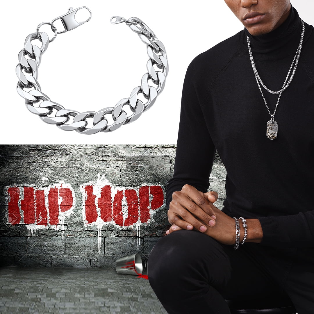 ChainsHouse Men's Cuban Link Bracelets 9mm Waterproof Stainless Steel Chain Bracelet Jewelry Gift, 9inch