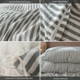 thumbnail image 6 of MooMee Striped Duvet Cover Set Queen 100% Washed Cotton Linen Like Textured Breathable 3-Piece (Dark Grey& White Classic Stripes), 6 of 6