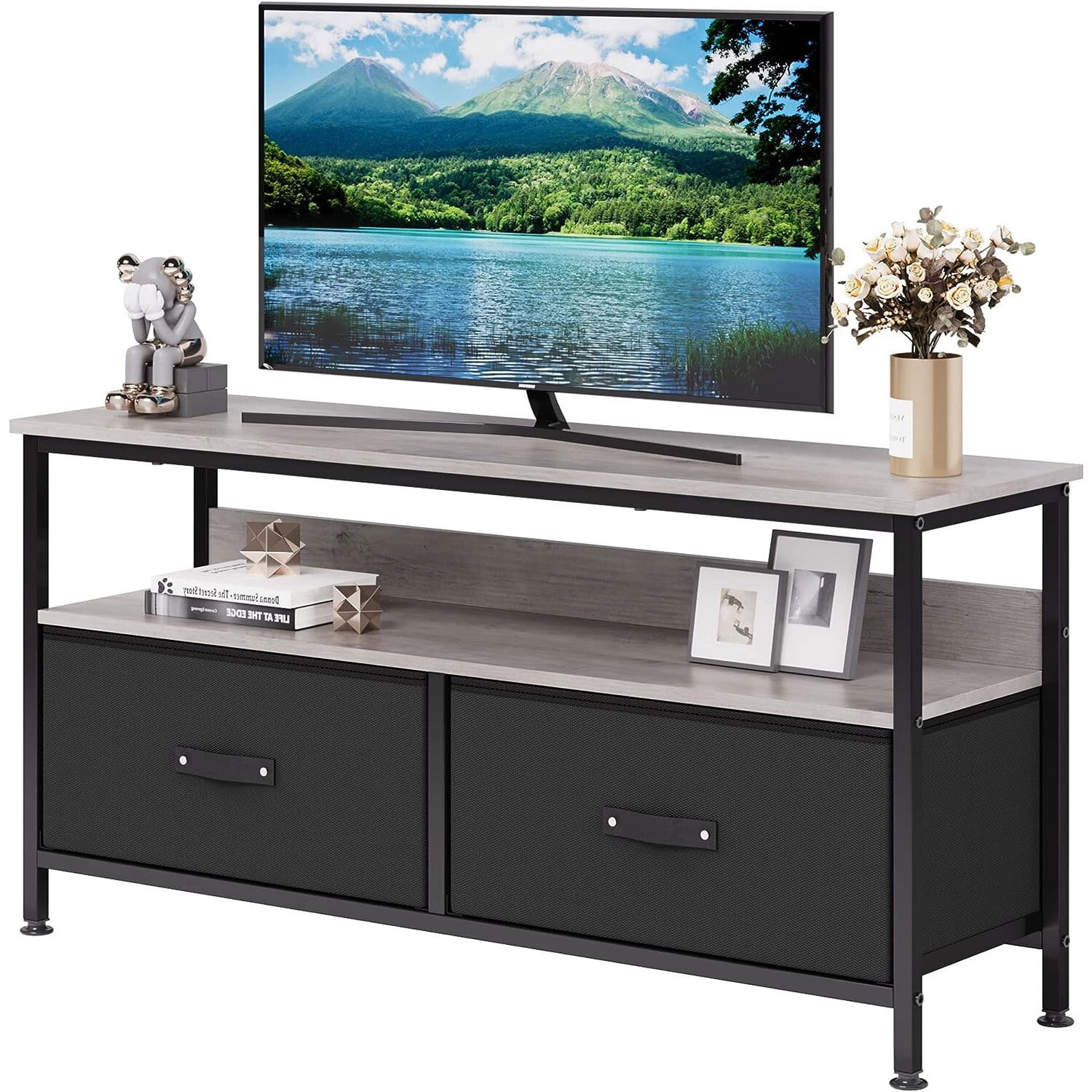 Homefan TV Stand Dresser with 2 Fabric Drawers Television Riser Chest