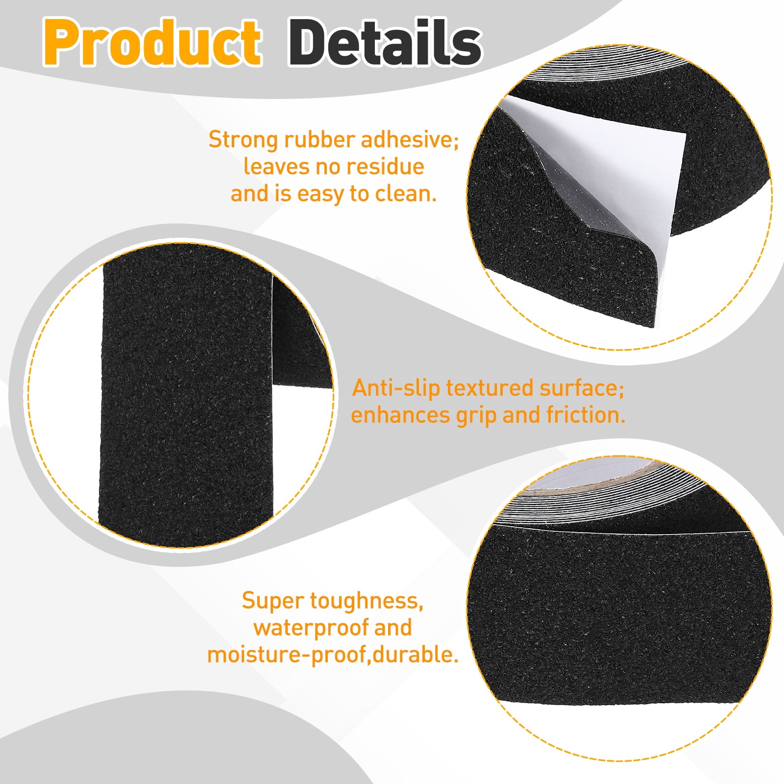 Uxcell 2 Pack Rubber Grip Tape, 2 in x 16 ft Non-Slip Tape with Texture Waterproof Adhesive Non-Abrasive Grip Tapes for DIY Tools, Indoor & Outdoor Stair Steps, Ramp, Black