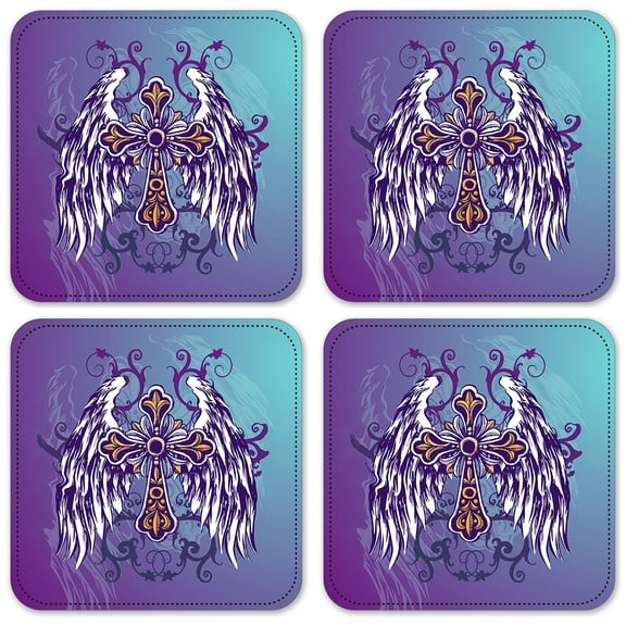 Vinyl Drink Coasters - Set of 4 - Winged Cross