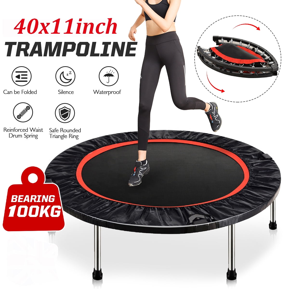 40'' Foldable Fitness Trampoline Jump Elastic Home Gym Yoga Exercise Rebounder