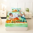 thumbnail image 4 of Metsweet Watercolor Dinosaur Twin Sheets 3pcs, Cartoon Jungle Animal Bedding, Orange Green,1 Fitted Sheet, 1 Flat Sheet and 1 Pillowcase, 4 of 5