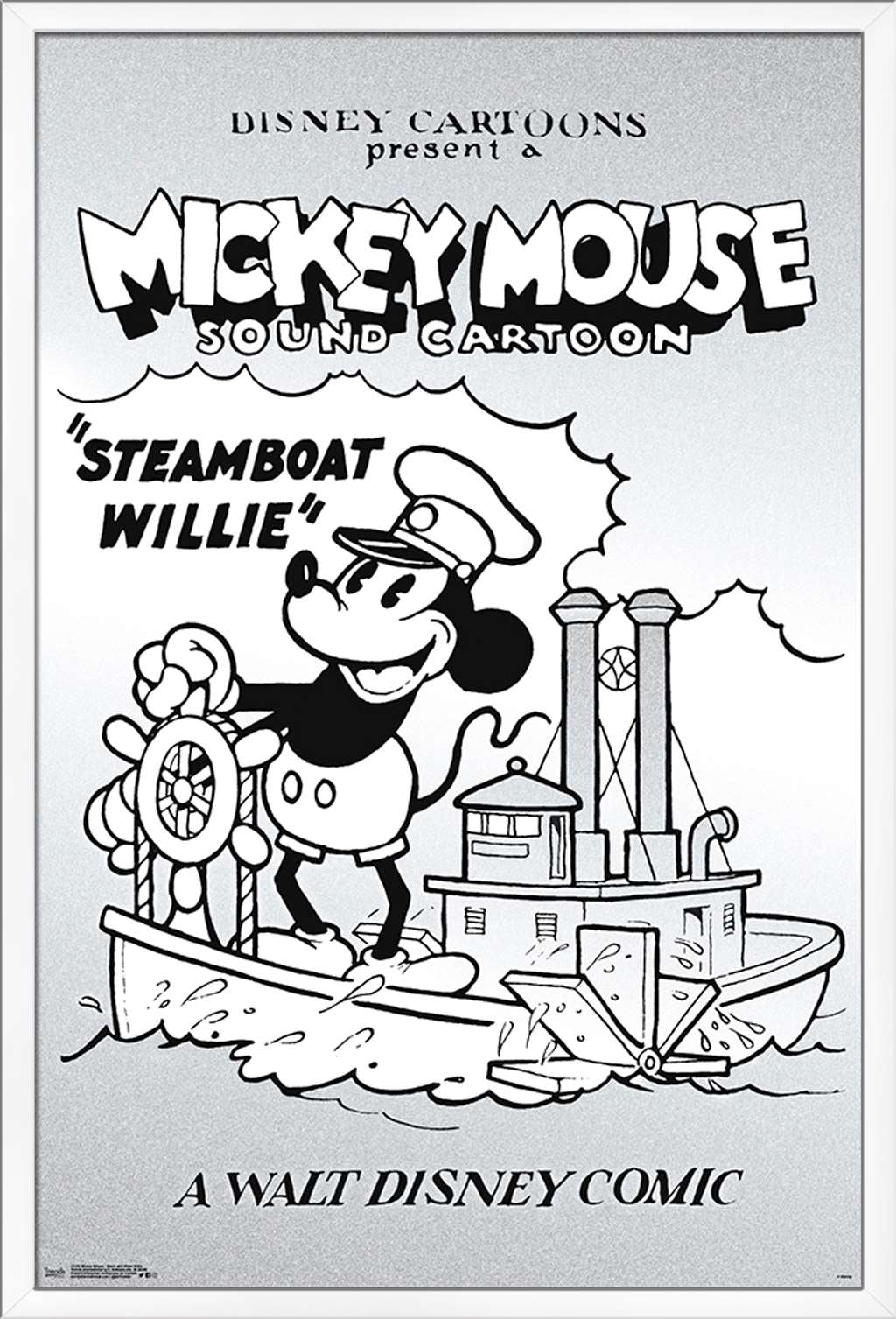 Disney Mickey Mouse - Black and White Steamboat Willie Wall Poster, 22.375