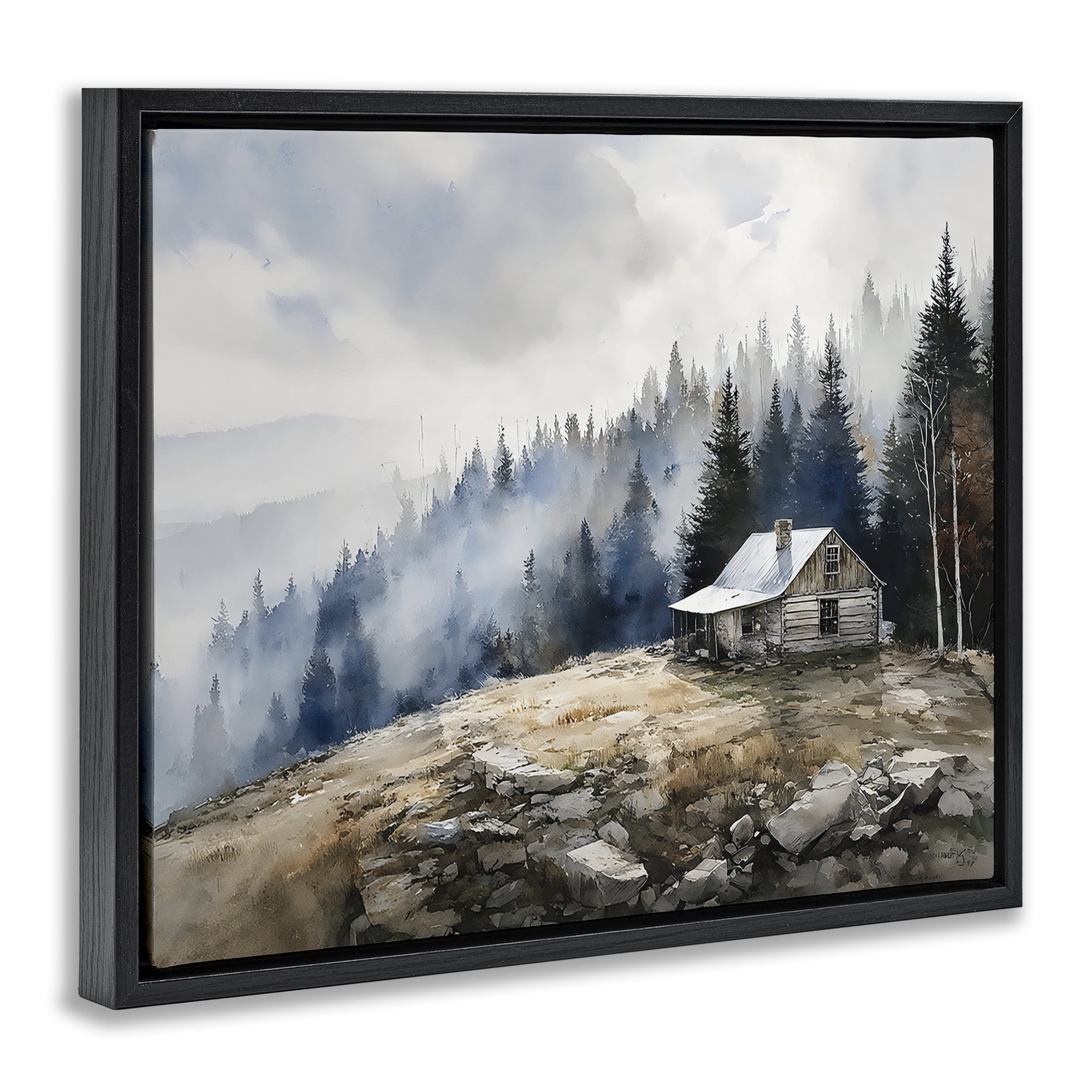 Stupell Industries Misty Cabin on Ridge Black Framed Floater Canvas Wall Art, design by Franklyn Gregory