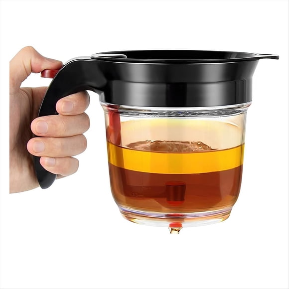 Separador de Grasa con Liberación Inferior, Colador de Aceite y Separador de Salsas (4 Tazas/1000 Ml) para Salsas Líquidos, Color Negro.