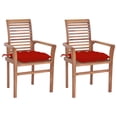 thumbnail image 1 of vidaXL Chaises de Salle à Manger 2 pcs avec Coussins Rouges en Bois de Teck Massif, 1 of 5