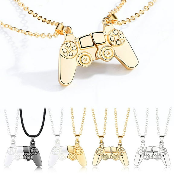 2Pcs Couples Necklace, Matching Necklace for Couples, Alloy Simple Stylish Design Game Controller Necklace with Magnet and They will Stick Together when Put Together, A Combination of Gold and Gold