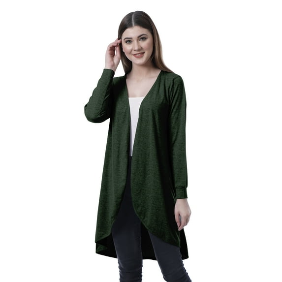 Moomaya Womens Full Sleeve Hi-Lo Shrug Rounded Hem Long Cotton Summer Cardigan