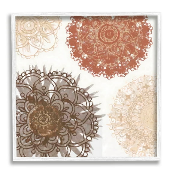 Stupell Boho Mandala Earthy Florals Abstract Painting White Framed Art Print Wall Art