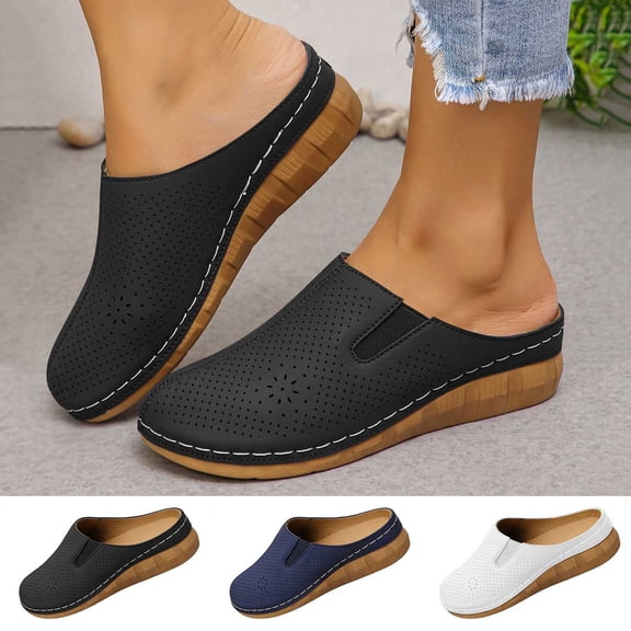 GERsome Closed Toe Sandals for Women Low Wedge Slip-On Clogs Summer Comfort Walking Travel Mules, Size 5.5