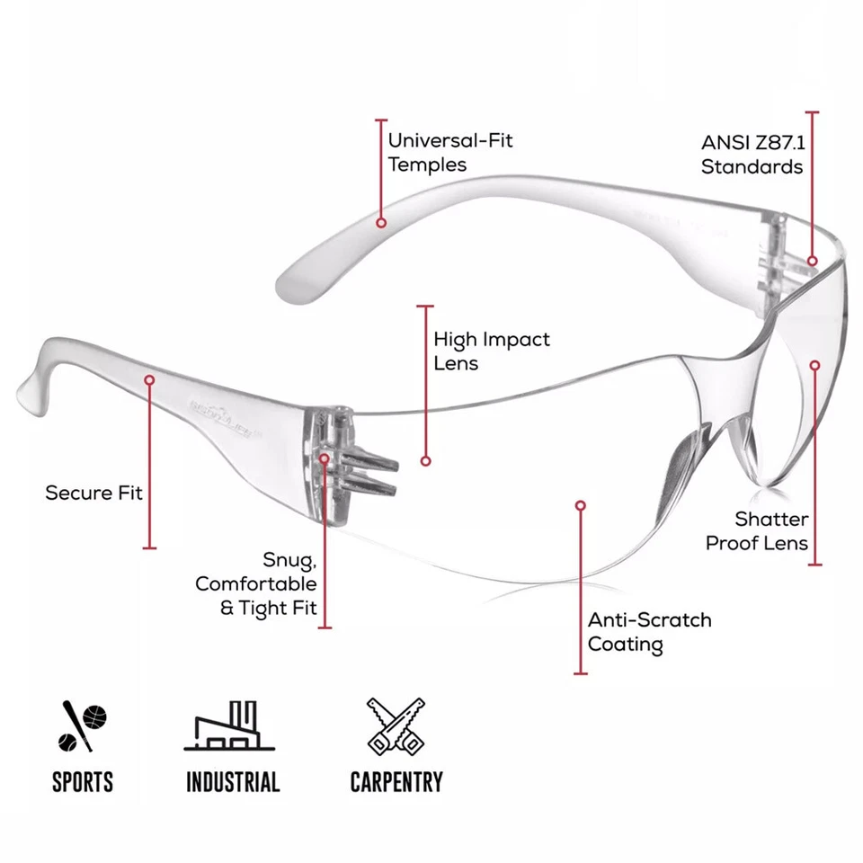 CRESTIN- 12 Pack Pair Safety Glasses Protective Clear Lens Eyewear Anti Scratch Work Uv