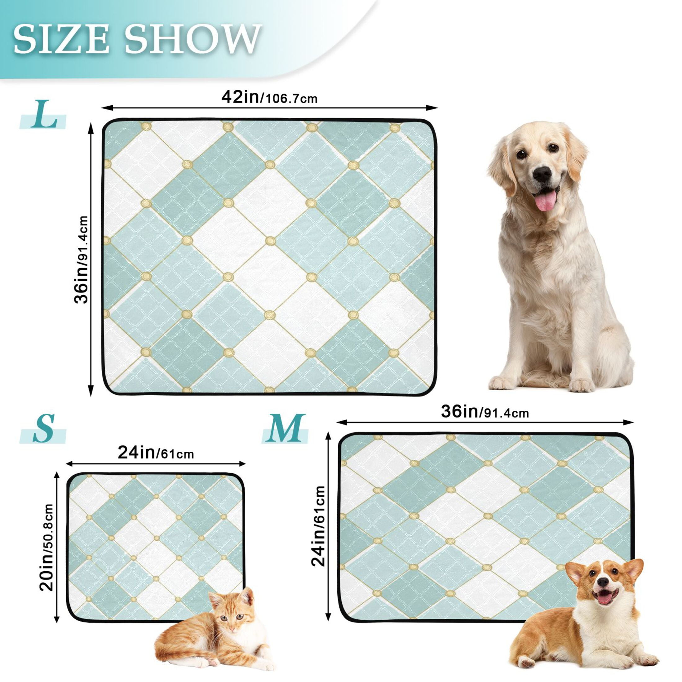 Washable Pet Pee Pads with Super Absorbent Reusable Training Pads for Dogs & Cats Pastel Teal Diamond Plaid