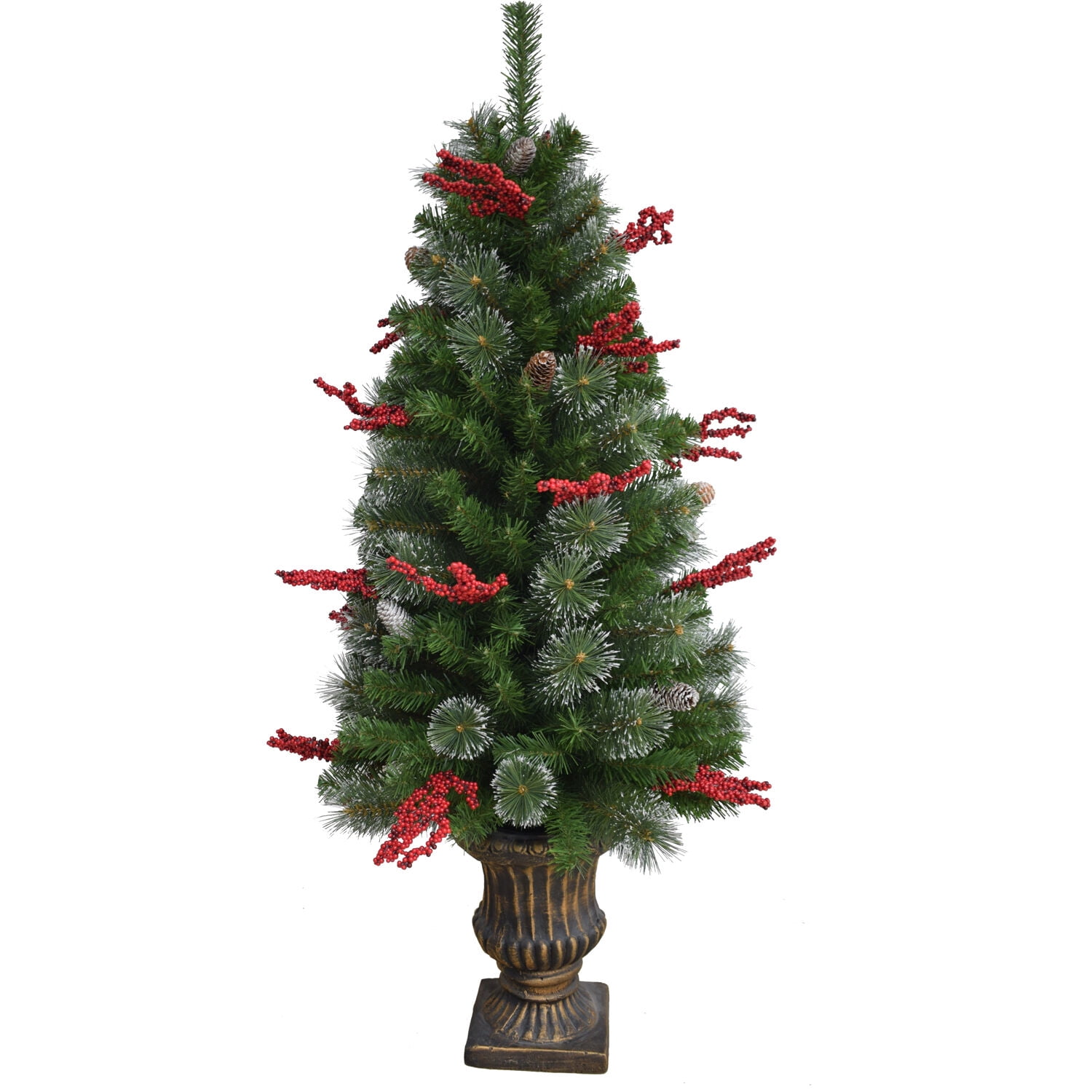 Fraser Hill Farm Tartan Christmas 5-Piece Decorating Kit: Frosted Wreath, Lightly Frosted Tree, Pre-Lit Lantern, Sleigh, and Gift Box