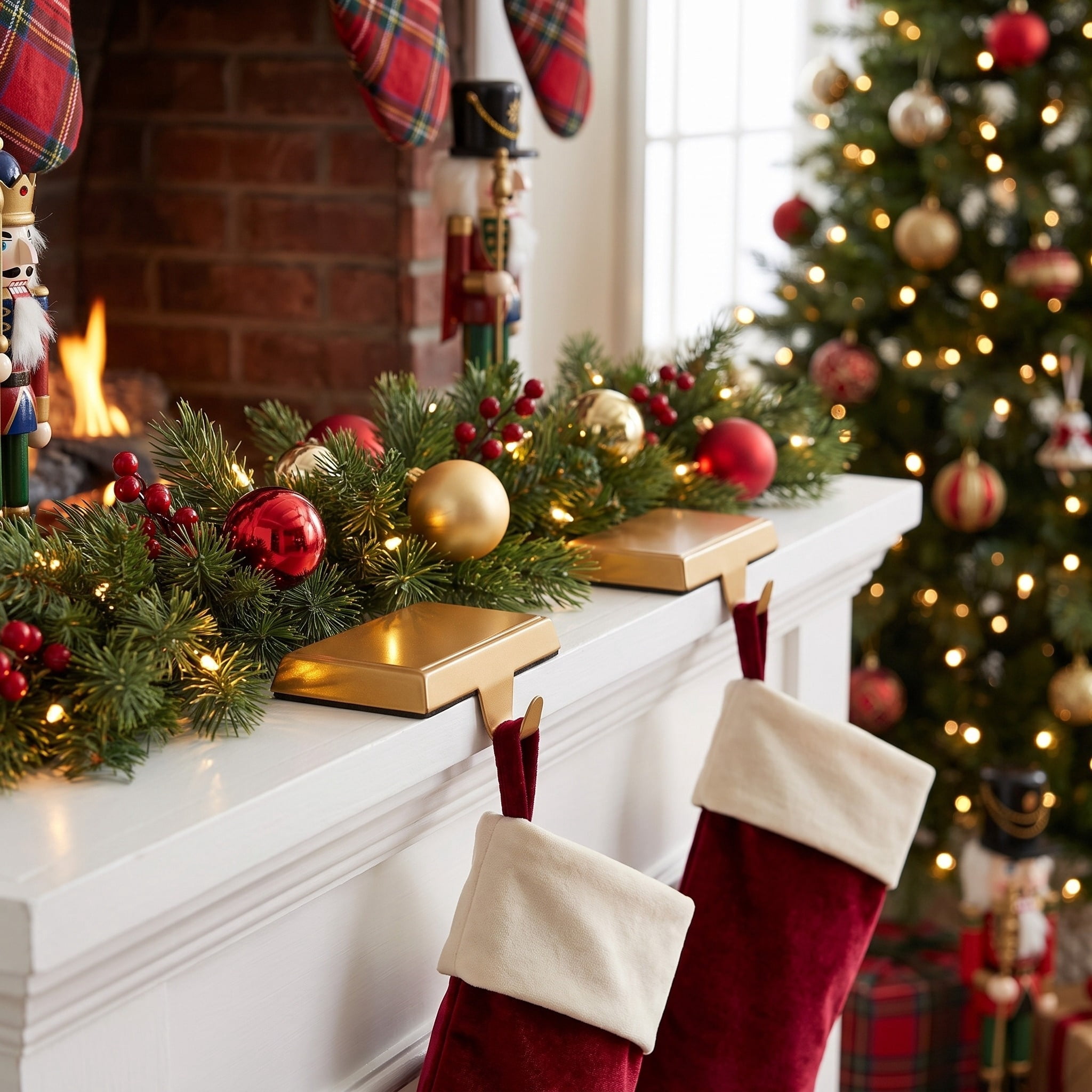 Holiday time 2-Count Gold Metal Christmas Base Stocking Holders, 5 inch