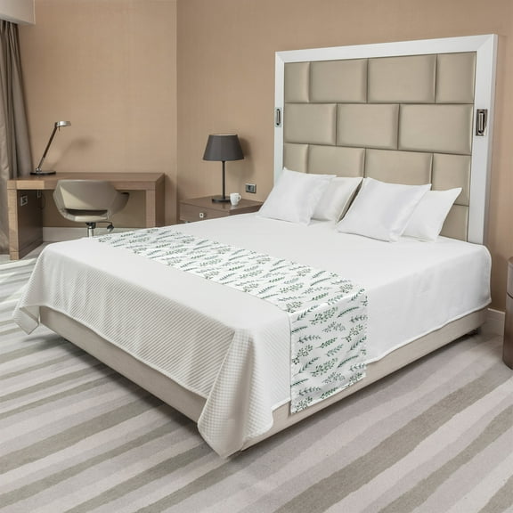 Nature Bed Runner, Botanical Pattern with Watercolor Leafy Branches, Decorative Accent Bedding Scarf for Hotels Homes and Guestrooms, Queen, Teal Multicolor, by Ambesonne