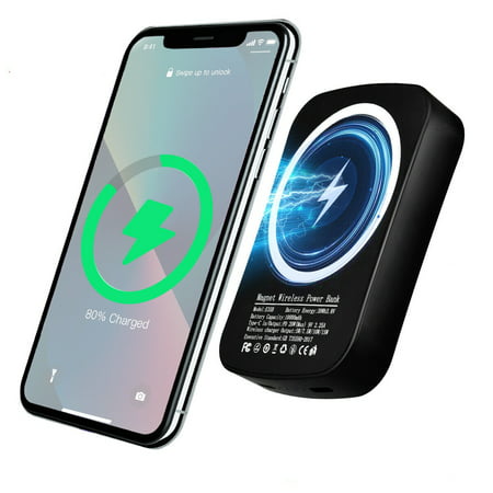 7Magic Magnetic Power Bank, 10,000mAh Wireless Portable Charger, for Magsafe Battery Pack 20W USB-C for iPhone 14/14 Plus/14 Pro/14 Pro Max and iPhone 13/12 Series, Black