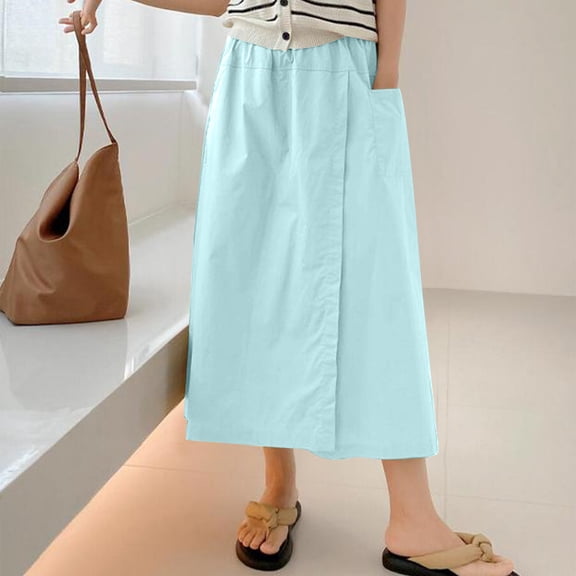 Yoga Capris for Women Plus Size Womens Wide Leg Culottes Wrap Skirted Capris Pants High Waisted Summer Flowy Dress Casual Trousers with Pockets Light Blue M