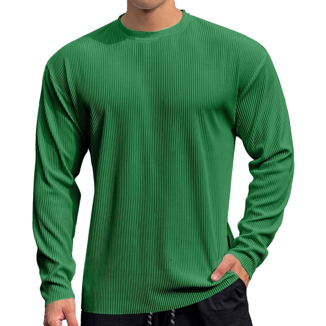 Haut Col Rond pour Hommes Couleur Unie Manches Longues Col Rond Haut/chemise