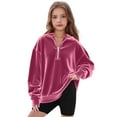 thumbnail image 4 of QQAMB Sweatshirt for Girls Velvet 1/4 Zipper Comfy Turndown Collar Long Sleeve Drop Shoulder Pullover Sweater Tops,12 Years, 4 of 5