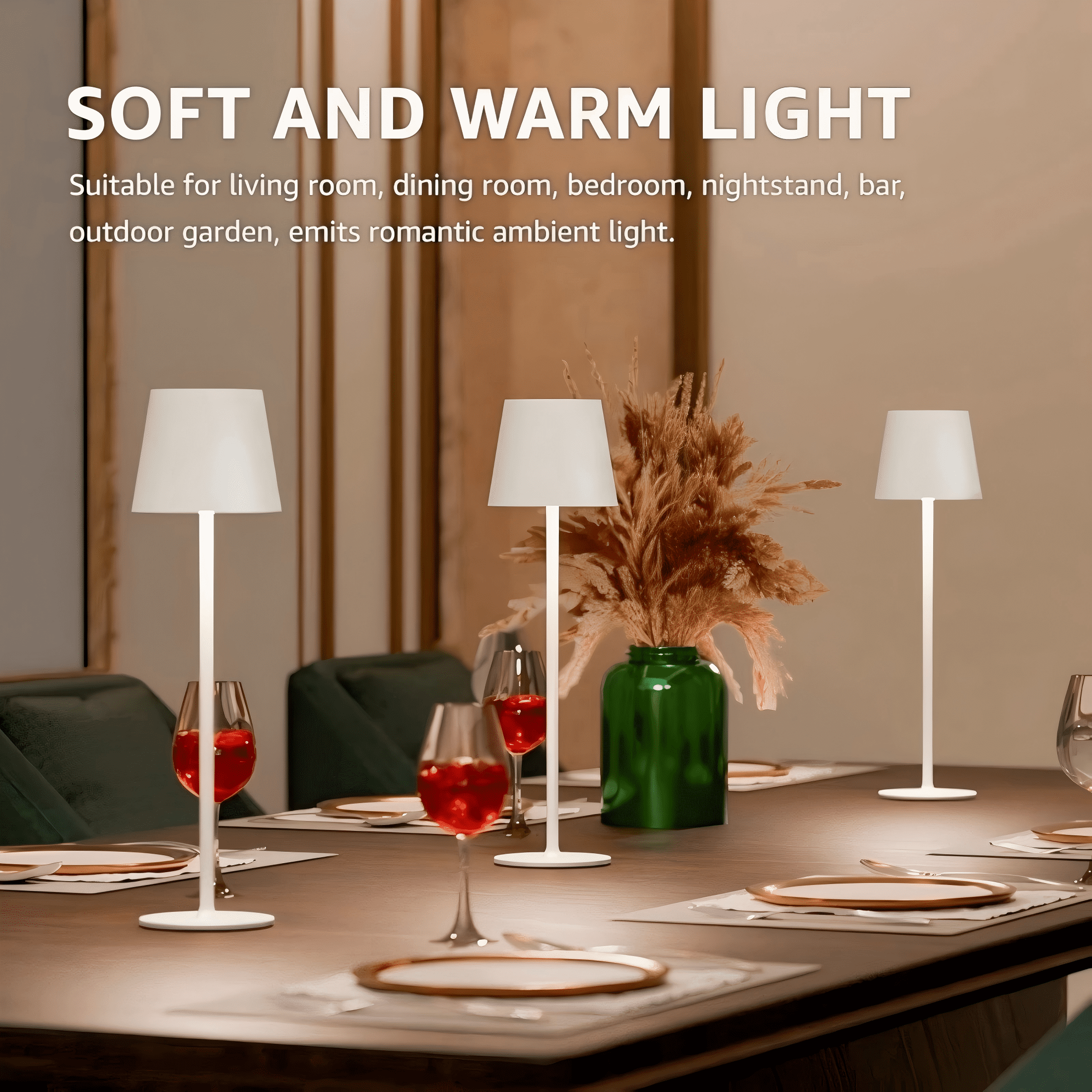 Postlucky 2 Pack 15" Cordless Rechargeable Table Lamp, 3 Colors Dimmable Touch Lamp for Restaurant/Bedroom/Home, Matte White