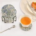 thumbnail image 3 of Yayeee 6 PCS Drink Coasters with Holder Set Woven Absorbent Round Tabletop Hot Pad, Blue Hydrangeas Pattern, 3 of 7