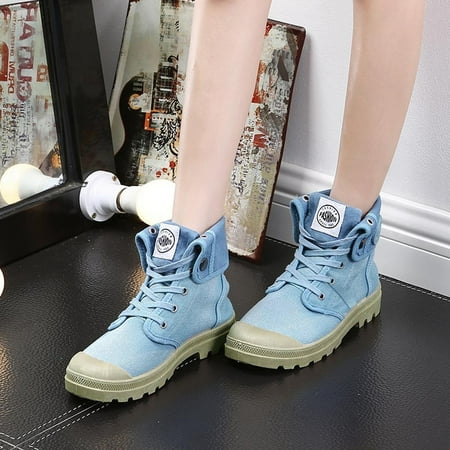 

YOTAMI Boots for Women 2022 Women Boots Palladium Style Fashion High-top Military Ankle Shoes Casual Shoes Blue