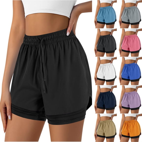 Womens 2 in 1 Running Shorts,Summer Quick Dry Short Gym Workout Athletic Yoga Wide Leg High Waist Pants Casual Double Layer Training Joggers Lightweight with Liner Sports Short Pants