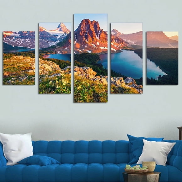 5 Panel Natural Scenery Mountain Lake Canvas Painting Wall Art Landscape Pictures Posters and Prints for Living Room Home Decor, unframed.,S