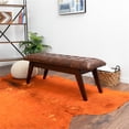 thumbnail image 3 of Pemberly Row Button-Tufted Genuine Leather Upholstered Bench in Tan, 3 of 7