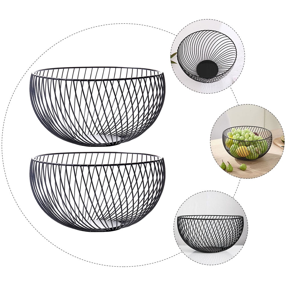 HEMOTON 2 Pcs Extra Large Fruit Bowl Delicate Fruit Basket 25.00X25.00X13.50CM Black