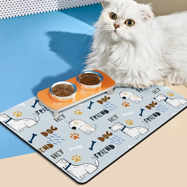 CBFFDC Dog Placemat Pet Mat Clear Printing Fast Water Absorption Fake Leather Cartoon Pattern Dog Food Supplies