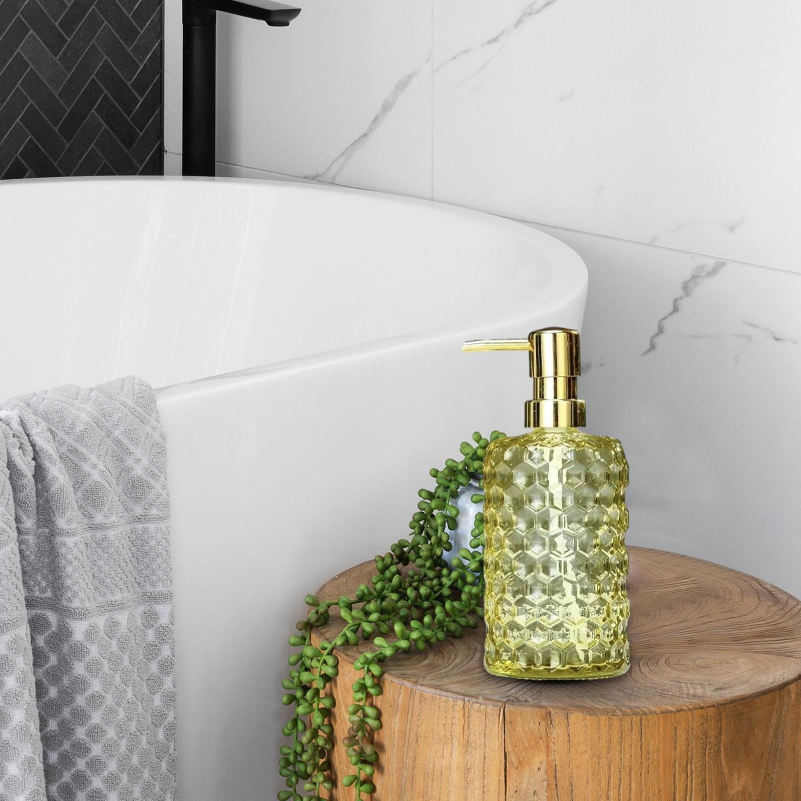 Fancyes Glass Pump Soap Dispenser Lotion Dispenser Decor 500ml Stylish Shower Gel Bottle Lotion Bottle Hand Pump for Home Salon Hotel Yellow