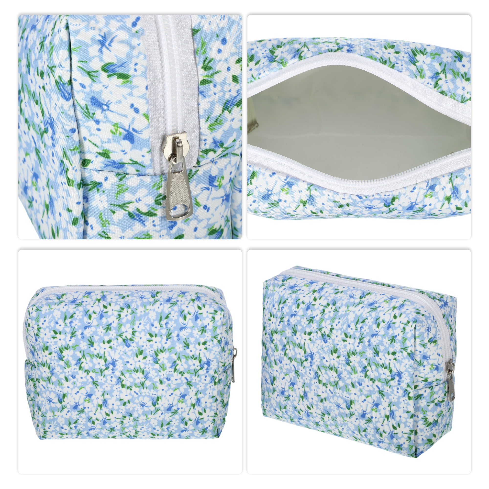 Unique Bargains Durable Women Lightweight Flower Cosmetic Bag for Vacation Travel Blue