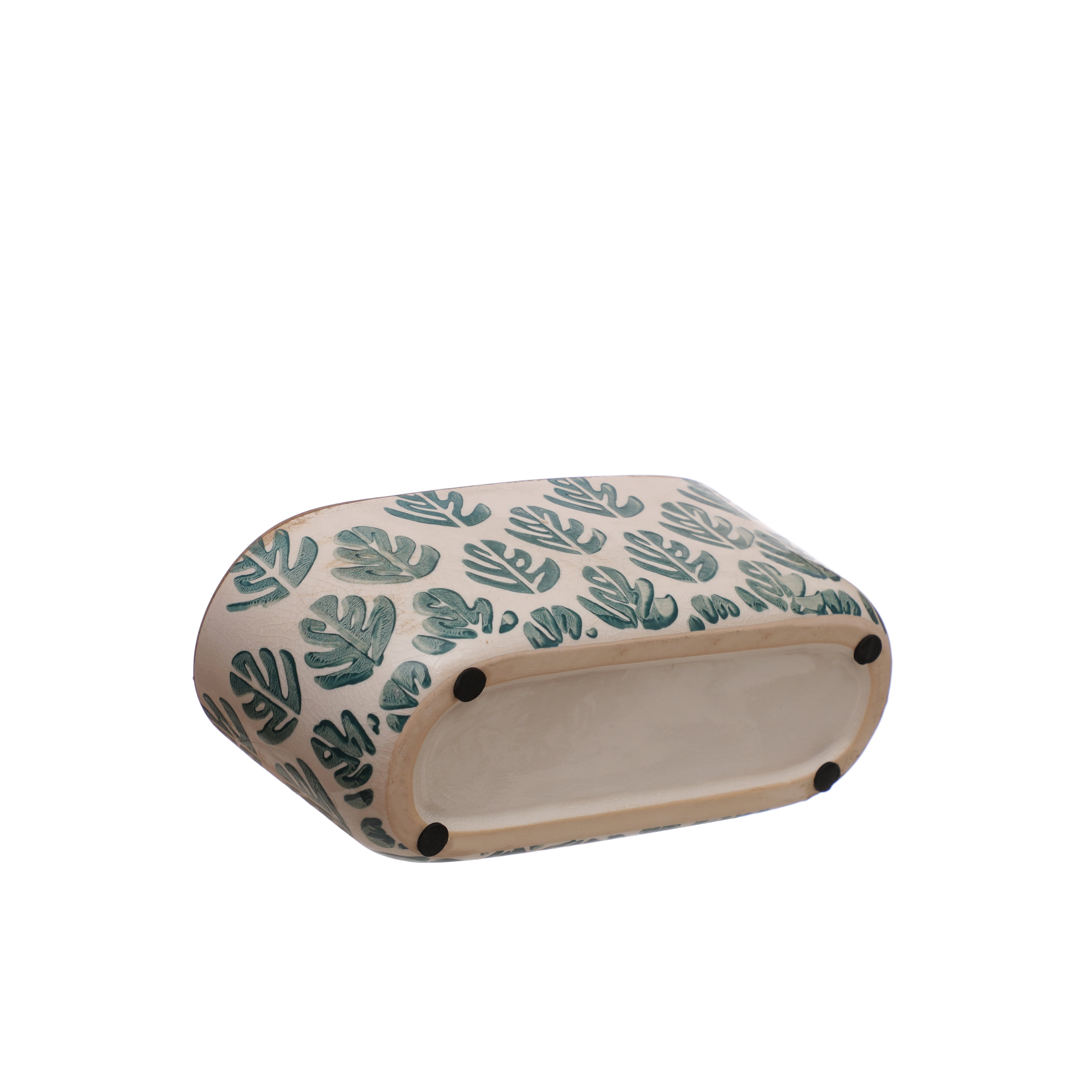 10" Blue & Cream Palm Leaf Oval Ceramic Planter by Ashland  - Spring Home Decor